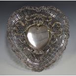 A late Victorian silver heart shaped basket, retailed by Tiffany & Co Paris, with pierced and