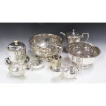 A collection of assorted plated items, including a pair of Elkington & Co oval entrées dishes,