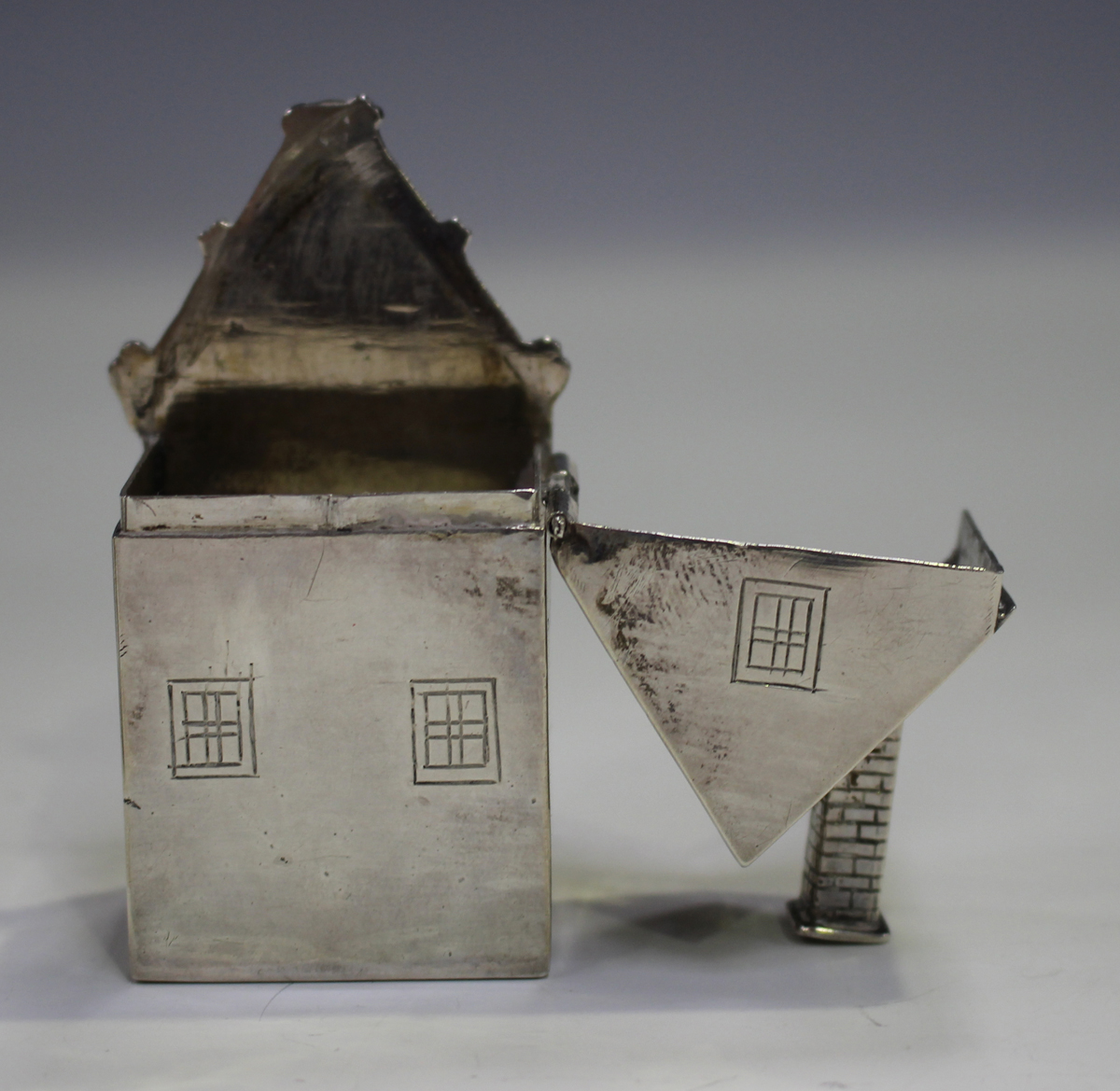 A late 19th century Dutch silver novelty box and cover, modelled in the form of a house, marked to - Image 10 of 14