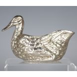 A Victorian silver novelty sauceboat, finely modelled in the form of a duck with detailed plumage,