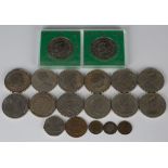 Three five pounds crowns, a George V Silver Jubilee crown 1935, ten Elizabeth II crowns, a George