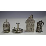 A late 19th century Dutch silver novelty box and cover, modelled in the form of a house, marked to