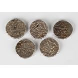 Five Indian Princely States silver rupees, various issues.Buyer’s Premium 29.4% (including VAT @