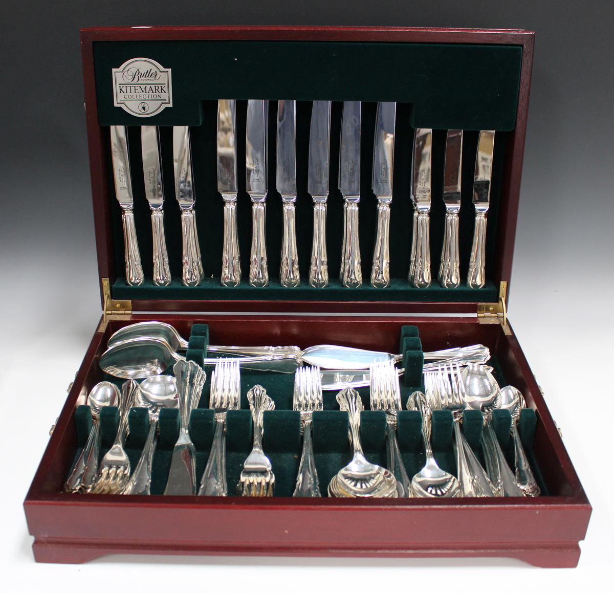 A late 20th century Butler of Sheffield Kitemark Collection canteen of plated cutlery, twelve