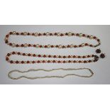 Two cultured pearl and coral necklaces, one with a colourless paste and coral clasp, a pair of gold,