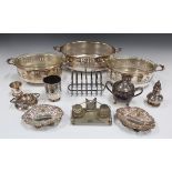A collection of assorted plated items, including a pair of late Victorian bonbon dishes with cast