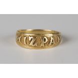 A gold ring, circa 1900, detailed 'Mizpah', marked '18c', ring size approx O.Buyer’s Premium 29.