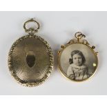 A Victorian gold back and front oval pendant locket, the interior glazed with a locket