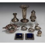 A small group of silver items, including a Victorian pounce pot, London 1859, height 9cm, a