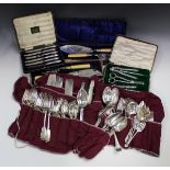 A set of six silver handled tea knives, Sheffield 1933, cased, together with a collection of
