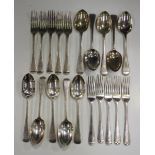 A George V part canteen of silver Old English Feather Edge pattern cutlery, comprising five