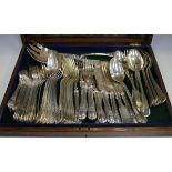 A collection of assorted plated items, including a Christofle part canteen of cutlery, a spirit