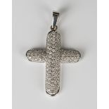 A 9ct white gold and diamond set pendant cross, pavé set with circular cut diamonds, length 4.4cm,