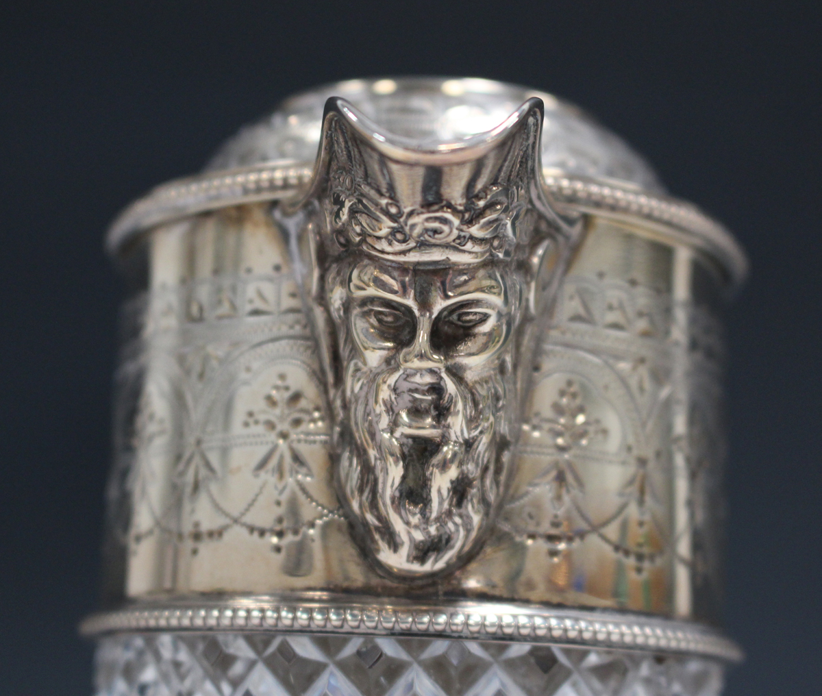 A late Victorian silver mounted cut glass claret jug, the low-bellied body with silver collar, - Image 4 of 5