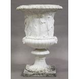 A 20th century painted cast composition stone garden urn of classical campana form, height 94cm,