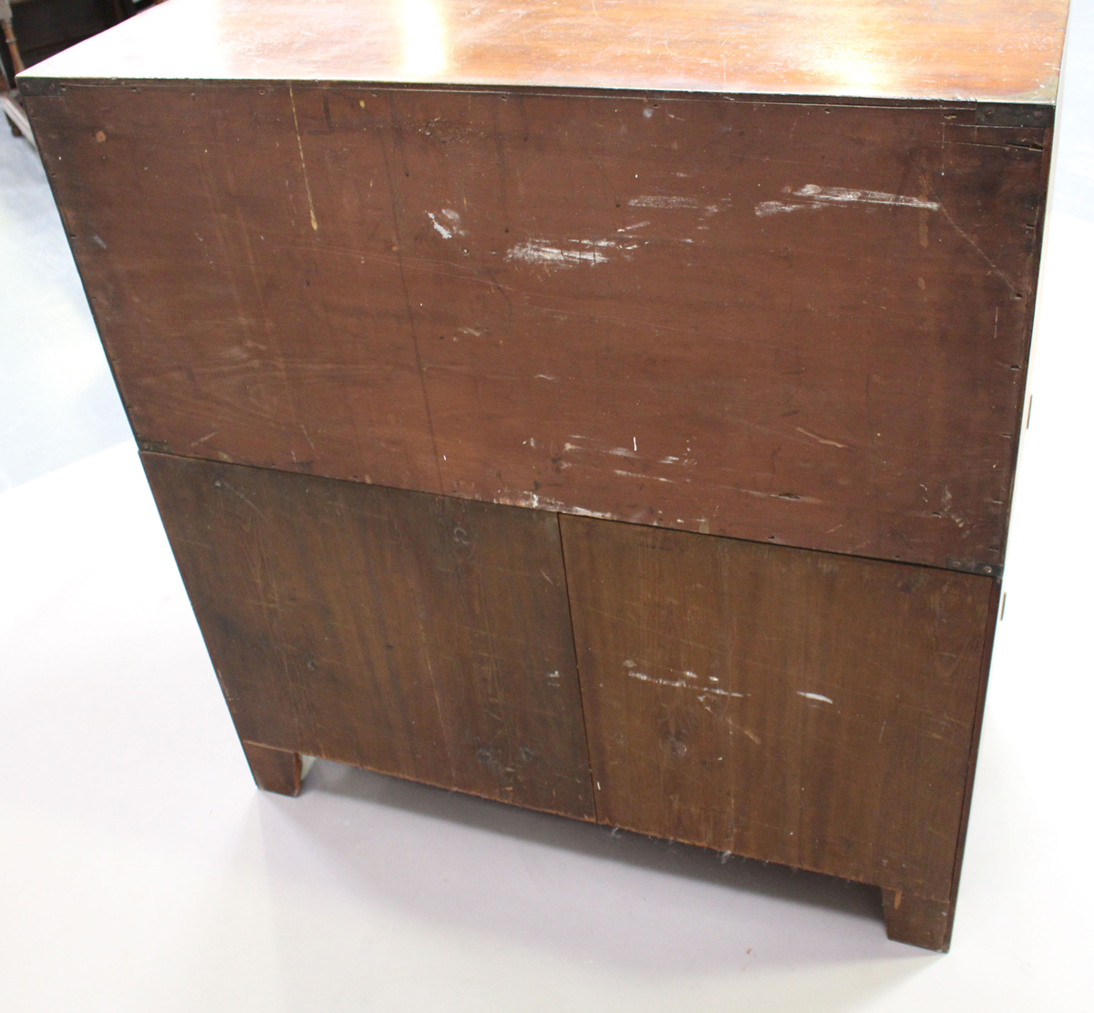 An early Victorian teak and brass mounted campaign chest top section, raised on an associated - Image 2 of 5