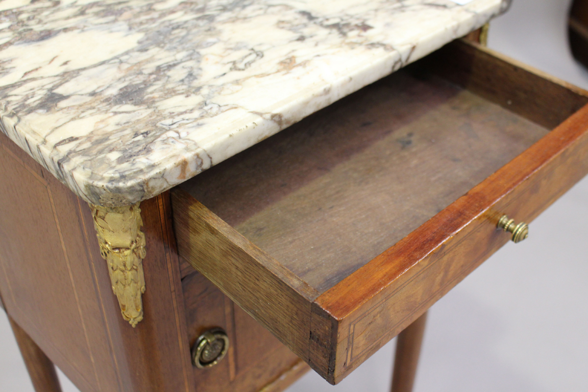 An early 20th century French walnut bedside cabinet with marble top and gilt metal mounts, height - Image 2 of 5