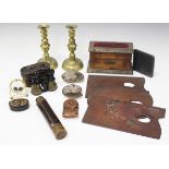 A mixed group of collectors' items, including three mahogany artists' palettes, a Victorian
