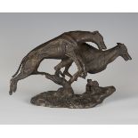 Neil Campbell - a 20th century American patinated cast bronze model group of two running greyhounds,