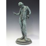 After the antique - a 19th century Italian verdigris patinated bronze figure of Narcissus, typically