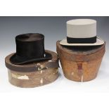 A grey top hat by Woodrow, London, initialled 'GMcW' to interior, head circumference 56.5cm,