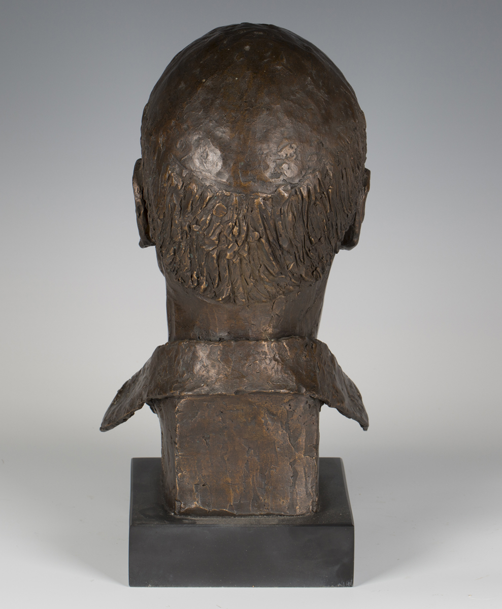 Ann Scott - a late 20th century brown patinated cast bronze bust portrait of Peter Sebley, inscribed - Image 4 of 7