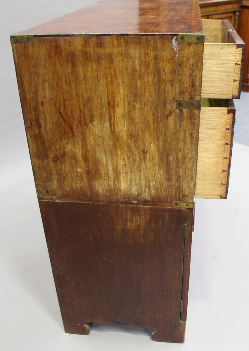 An early Victorian teak and brass mounted campaign chest top section, raised on an associated - Image 3 of 5