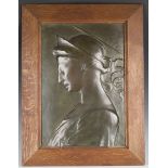 J. Petermann - an early 20th century Belgian green/brown patinated bronze relief plaque depicting
