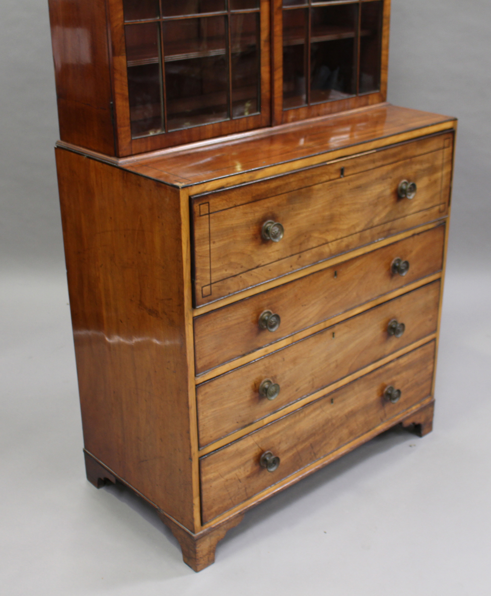 A Regency figured mahogany and satinwood secrétaire bookcase, the arched frieze with lion's mask - Image 9 of 10