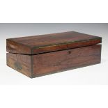 A Regency rosewood and brass bound campaign style writing slope, the sides with recessed handles,