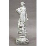 A 20th century cast composition stone garden figure of a country maiden, height 92cm.Buyer’s Premium