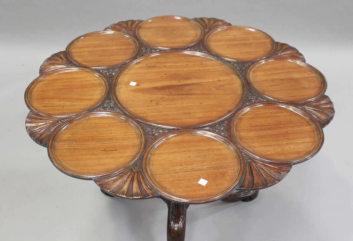 A George III mahogany tip-top supper table, the circular top later carved with nine roundels and - Image 5 of 5