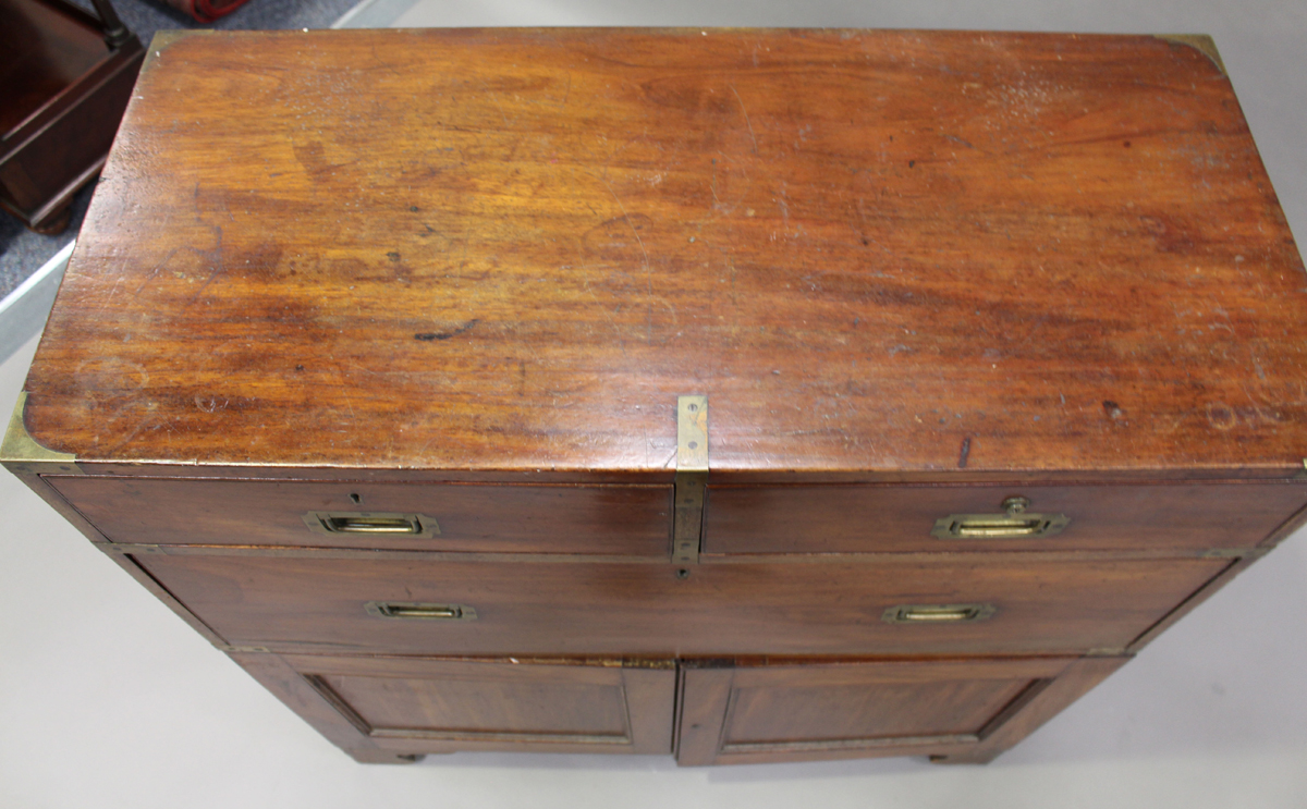 An early Victorian teak and brass mounted campaign chest top section, raised on an associated - Image 5 of 5