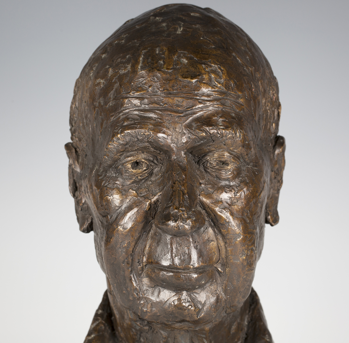 Ann Scott - a late 20th century brown patinated cast bronze bust portrait of Peter Sebley, inscribed - Image 7 of 7