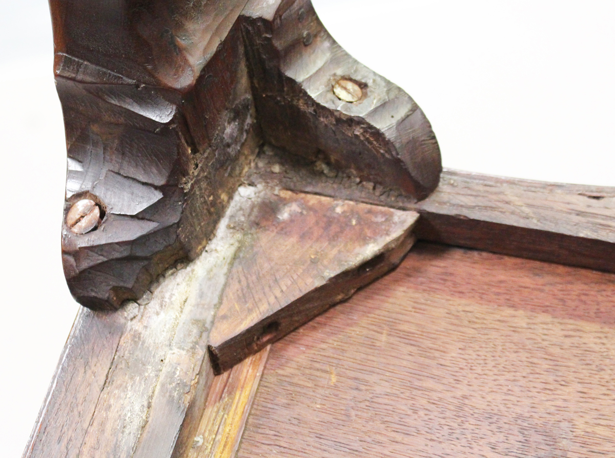 A George III figured mahogany serpentine-fronted side table, fitted with a single oak-lined - Image 4 of 10