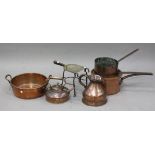 A group of Victorian copper ware, including a preserve pan, diameter 35cm, a large Belgian pan