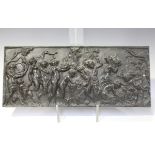 A 19th century Continental brown patinated cast bronze rectangular plaque, decorated in relief