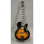 An Ibanez JP20 'Joe Pass' six-string semi-acoustic electric guitar, bearing label detailed 'Serial