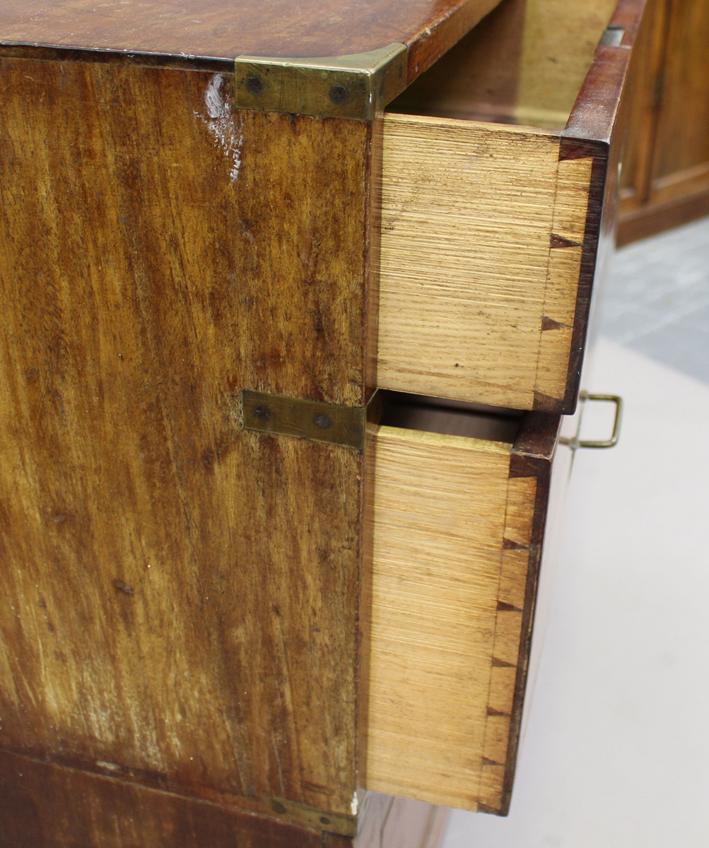 An early Victorian teak and brass mounted campaign chest top section, raised on an associated - Image 4 of 5