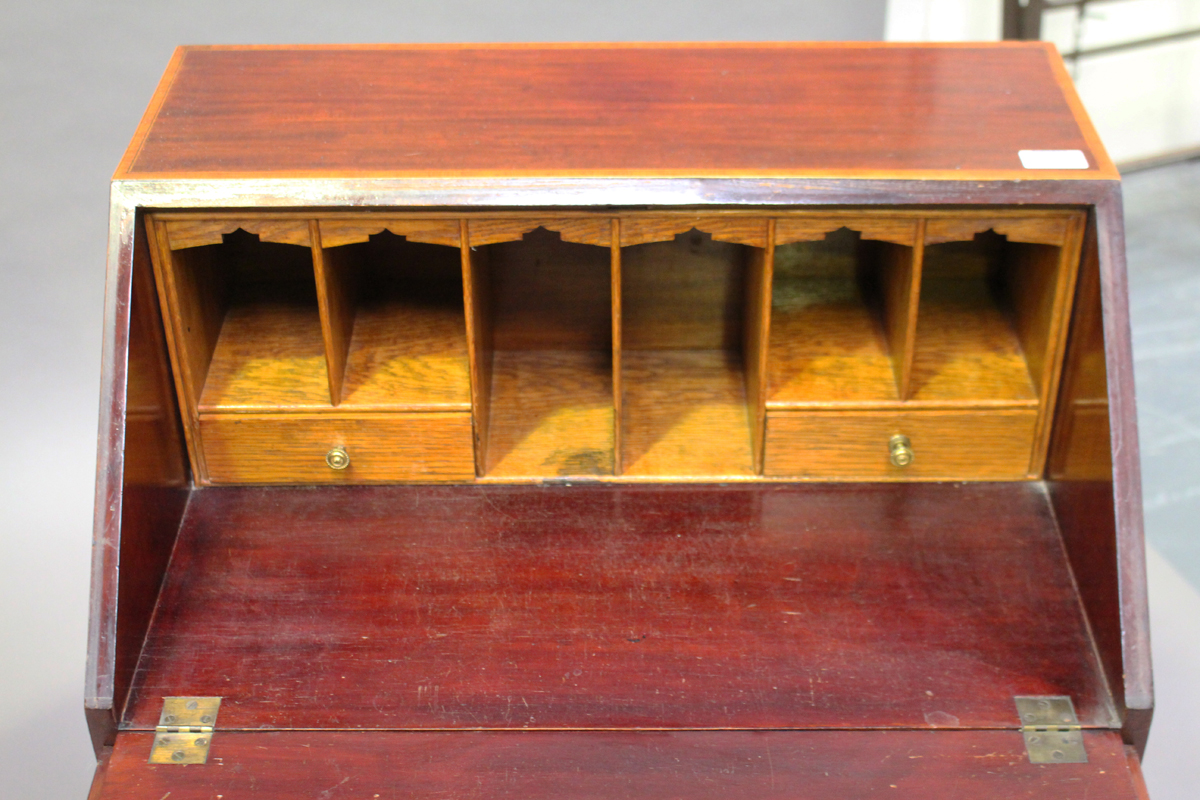 An Edwardian mahogany bureau, crossbanded in satinwood and with shell patera inlay, the fall flap - Image 2 of 3