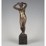 Cartinet - a 19th century French brown patinated cast bronze figure of a nude maiden, bearing cast