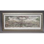 A modern reproduction colour printed panoramic view of Florence, 38cm x 112cm, mounted within a