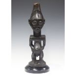 An African carved hardwood Kabeja double figure, Hemba tribe, Democratic Republic of Congo, height