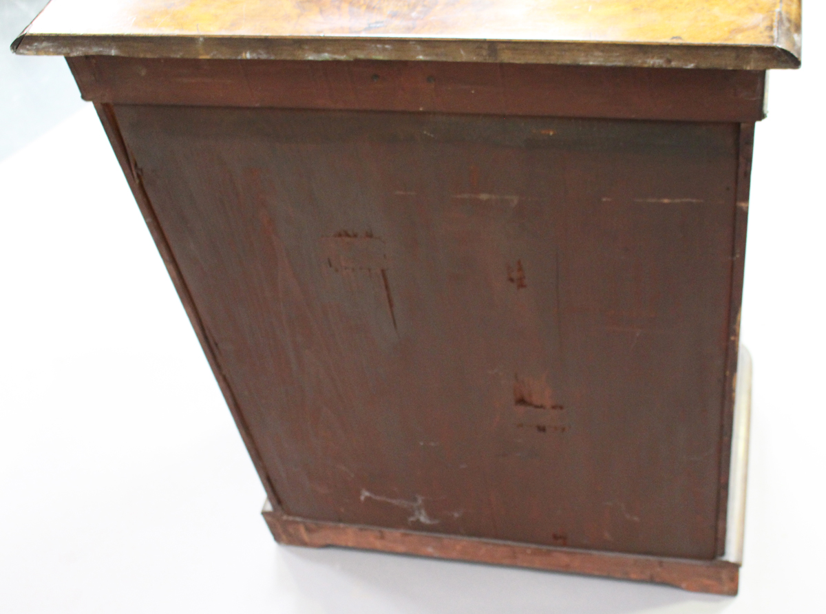 A mid-Victorian burr walnut and boxwood inlaid music cabinet with gilt metal mounts, the glazed door - Image 5 of 5