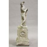 An early 20th century cast composition stone garden figure of a classical bathing maiden, raised