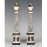 A pair of 19th century marble and alabaster ornamental sectional columns, height 43cm (faults).
