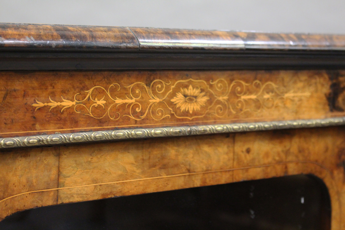 A mid-Victorian burr walnut and boxwood inlaid music cabinet with gilt metal mounts, the glazed door - Image 3 of 5