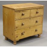 A Victorian pine chest of two short and two long drawers, height 81cm, width 87cm, depth 47cm (later