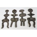A group of four mid/late 20th century silvered fibreglass abstract figural forms, heights 41cm to