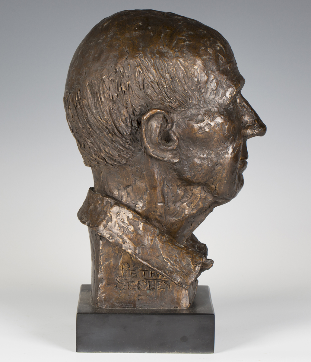 Ann Scott - a late 20th century brown patinated cast bronze bust portrait of Peter Sebley, inscribed - Image 5 of 7